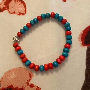 🌀Blue and red beaded bracelet with wooden beads